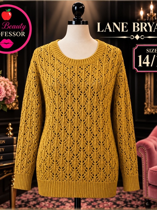 Lane Bryant Sweaters - Lane Bryant 14/16 Mustard Open Knit Pointelle Long Sleeve Sweater